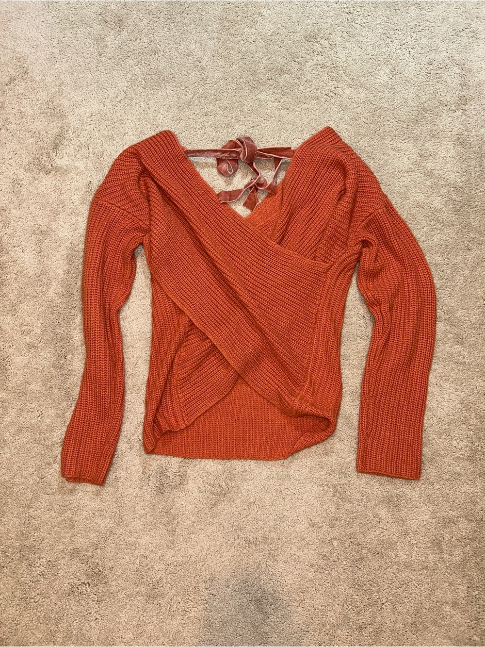 Rust Orange Wrap-Front Tie-Back Women's Sweater